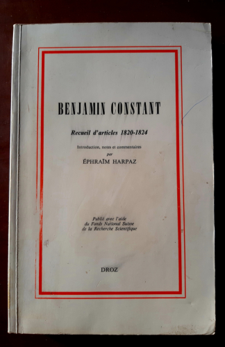 Portada del libro de Benjamin Constant: Recueil D'articles 1820-1824