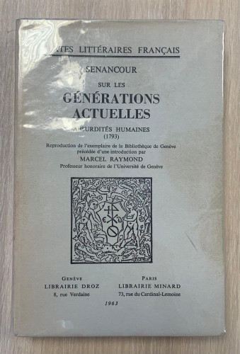 Portada del libro de SUR LES GÉNÉRATIONS ACTUELLES