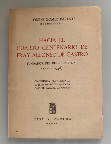 Portada del libro de HACIA EL CUARTO CENTENARIO DE FRAY ALFONSO DE CASTRO