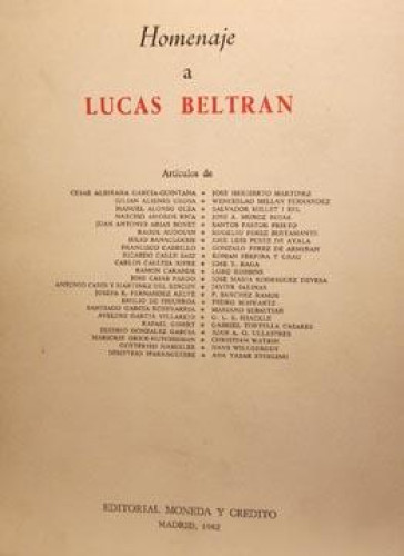 Portada del libro de HOMENAJE A LUCAS BELTRÁN