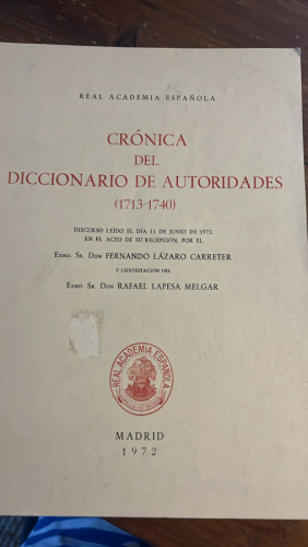 Portada del libro de CRONICA DELDICCIONARIO DE AUTORIDADES 