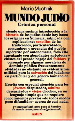 Portada del libro de MUNDO JUDÍO. CRÓNICA PERSONAL (Dedicado por el autor)