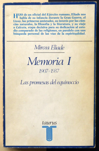 Portada del libro MEMORIA I 1907-1937. Las promesas del equinoccio.