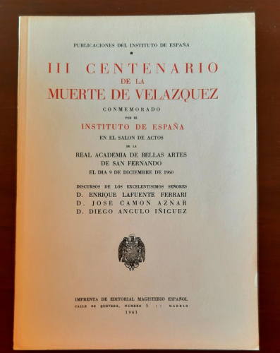 Portada del libro III CENTENARIO DE LA MUERTE DE VELÁZQUEZ