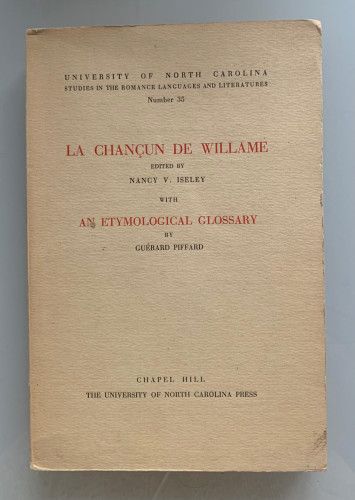 Portada del libro de LA CHANÇUN DE WILLAME with AN ETYMOLOGICAL GLOSSARY (dedicatoria del autor)