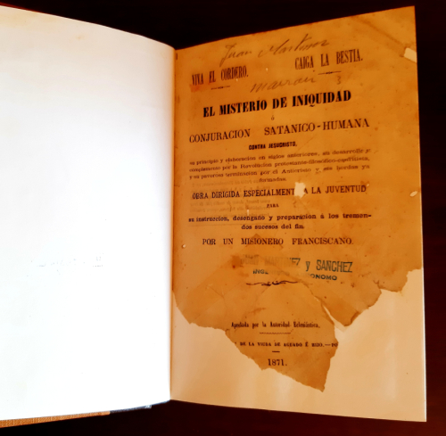 Portada del libro de EL MISTERIO DE INIQUIDAD Ó CONJURACIÓN SATANICO-HUMANA CONTRA JESUCRISTO.