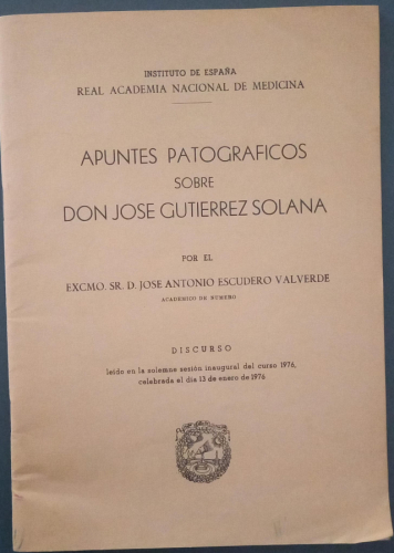 Portada del libro de Apuntes patográficos sobre Don José Gutiérrez Solana