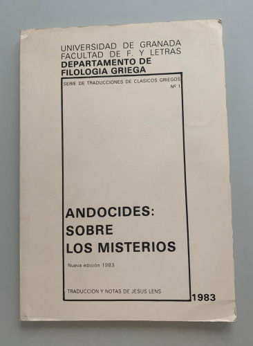 Portada del libro de ANDOCIDES: SOBRE LOS MISTERIOS