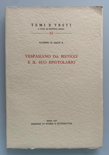 Portada del libro de VESPASIANO DA BISTICCI E IL SUO EPISTOLARIO