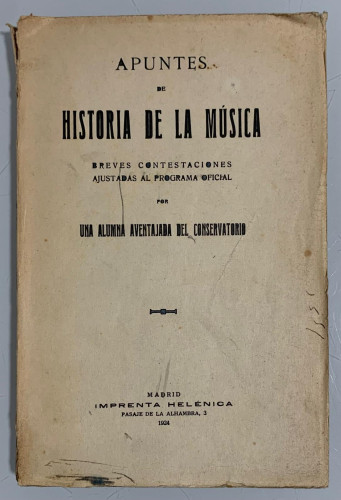 Portada del libro de APUNTES DE HISTORIA DE LA MÚSICA. Breves contestaciones ajustadas al programa oficial