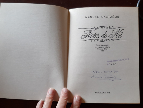 Portada del libro de NOTES DE NIT .
(premi Amadeu Oller 1979)