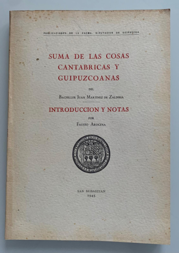 Portada del libro de SUMA DE LAS COSAS CANTÁBRICAS Y GUIPUZCOANAS