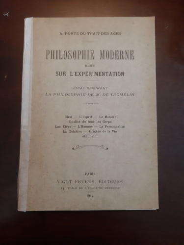 Portada del libro de Philosophie moderne basée sur l'expérimentation. Essai résumant la philosophie de M. de Tromelin