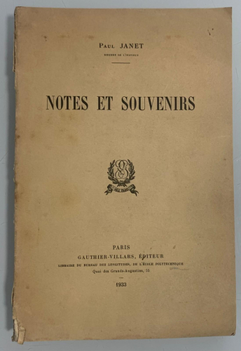 Portada del libro de NOTES ET SOUVENIRS