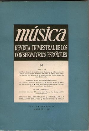 Portada del libro de MUSICA REVISTA DE LOS CONSERVATORIOS ESPAÑOLES - AÑO VI, Nº 14
