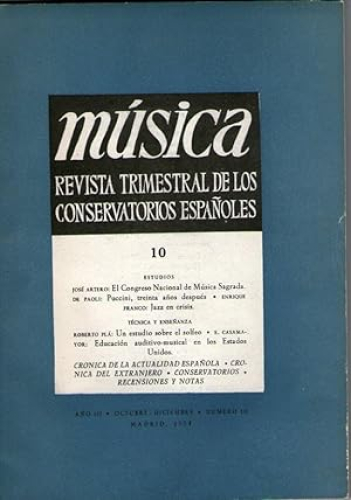 Portada del libro de MUSICA REVISTA TRIMESTRAL DE LOS CONSERVATORIOS ESPAÑOLES. AÑO III. Nº 10