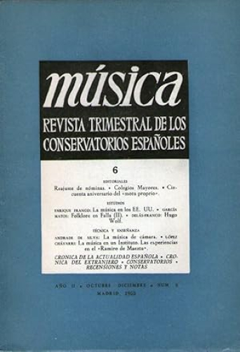 Portada del libro de MUSICA REVISTA TRIMESTRAL DE LOS COSERVATORIOS ESPAÑOLES. AÑO II. Nº 6