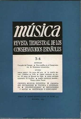 Portada del libro de MUSICA REVISTA TRIMESTRAL DE LOS CONSERVATORIOS ESPAÑOLES. AÑO II. Nº 3-4