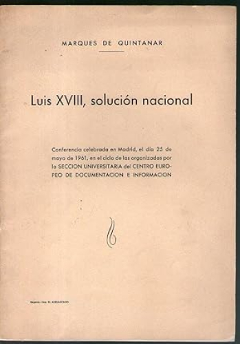 Portada del libro de LUIS XVIII, SOLUCION NACIONAL