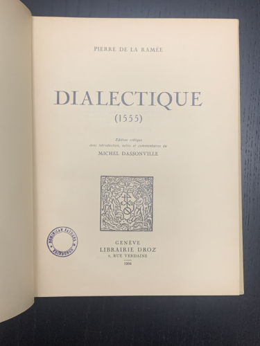 Portada del libro de DIALECTIQUE (1555)