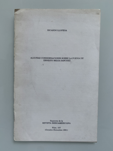 Portada del libro de ALGUNAS CONSIDERACIONES SOBRE LA POESÍA DE ERNESTO MEJÍA SÁNCHEZ (Dedicado autor)