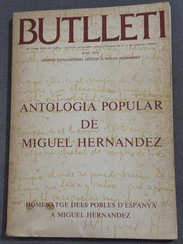 Portada del libro de Antologia popular de Miguel Hernández. Homenatge dels pobles d'Espanya a Miguel Hernández
