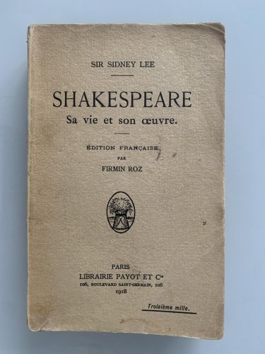 Portada del libro de SHAKESPEARE. Sa vie et son oeuvre