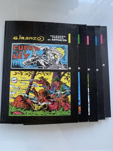 COLECCIÓN TEBEOS DE ENTONCES: 1.FUERA DE LA LEY 2.EL PIRATA DESCONOCIDO Y LA CIUDAD DEL GONG 3.EL ECO DE LAS TRES MONTAÑAS Y LA CRUZ DE FUEGO 4.EL SECRETO DE LA GUÍA TELEFÓNICA Y LOS DRAGONES DEL TIBET 5.EL PLANETA MISTERIOSO, EL MISTERIO DEL DOCUMENTO CHINO Y LA MÁSCARA DE BUFFALO-BILL (dedicado 1 y 3 por el autor G. Iranzo)