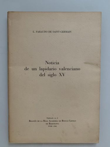 Portada del libro de NOTICIA DE UN LAPIDARIO VALENCIANO DEL SIGLO XV