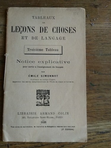 Portada del libro de TABLEUX DE LEÇONS DE CHOSES ET DE LANGAGE, TROISIÈME TABLEAU. 