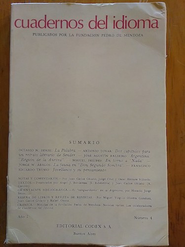Portada del libro de CUADERNOS DEL IDIOMA. Colaboraciones de Derisi, Antonio Tovar, Balseiro, Delibes, Ábalos, Trusso. NÚMERO...