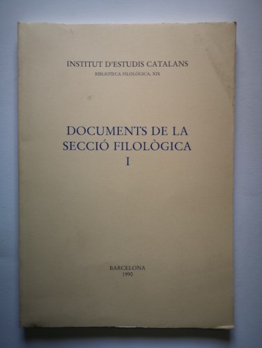 Portada del libro de DOCUMENTS DE LA SECCIÓ FILOLÒGICA I