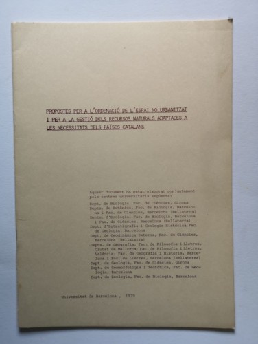 Portada del libro de PROPOSTES PER A L'ORDENACIÓ DE L'ESPAI NO URBANITZAT I PER A LA GESTIÓ DELS RECURSOS NATURALS ADAPTADES...